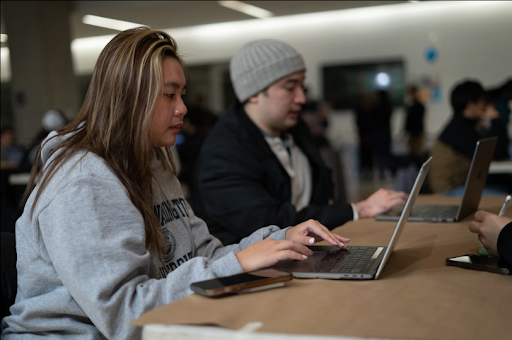 Student working on a laptop